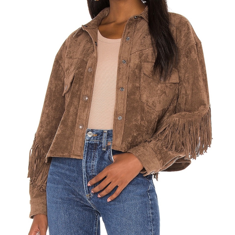 BLANKNYC Fringe Jacket in Hot cocoa Brown Fringe Women's Jacket
